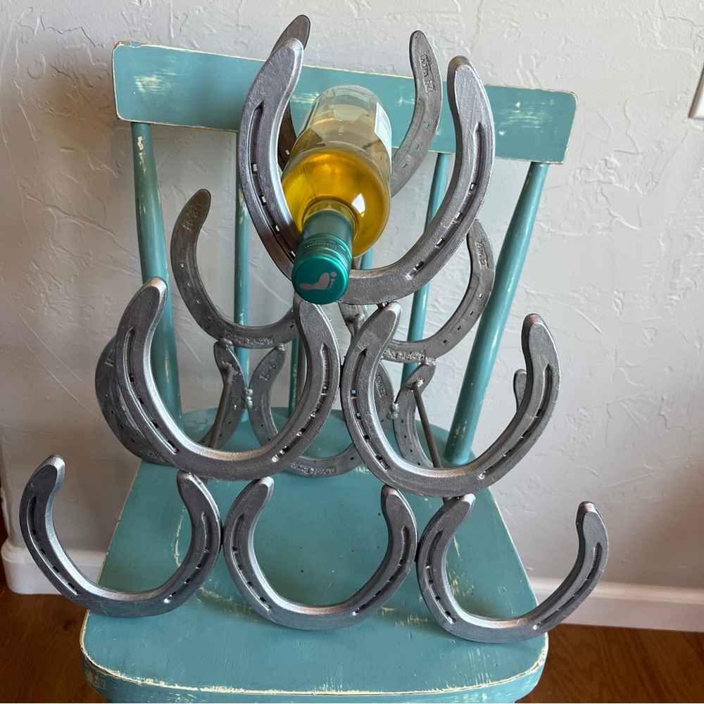 Silver Horseshoe Wine Bottle Rack wine‎ holder western equestrian horse shoe